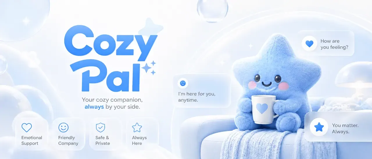 Cozypal brand world with chat bubbles and social icons