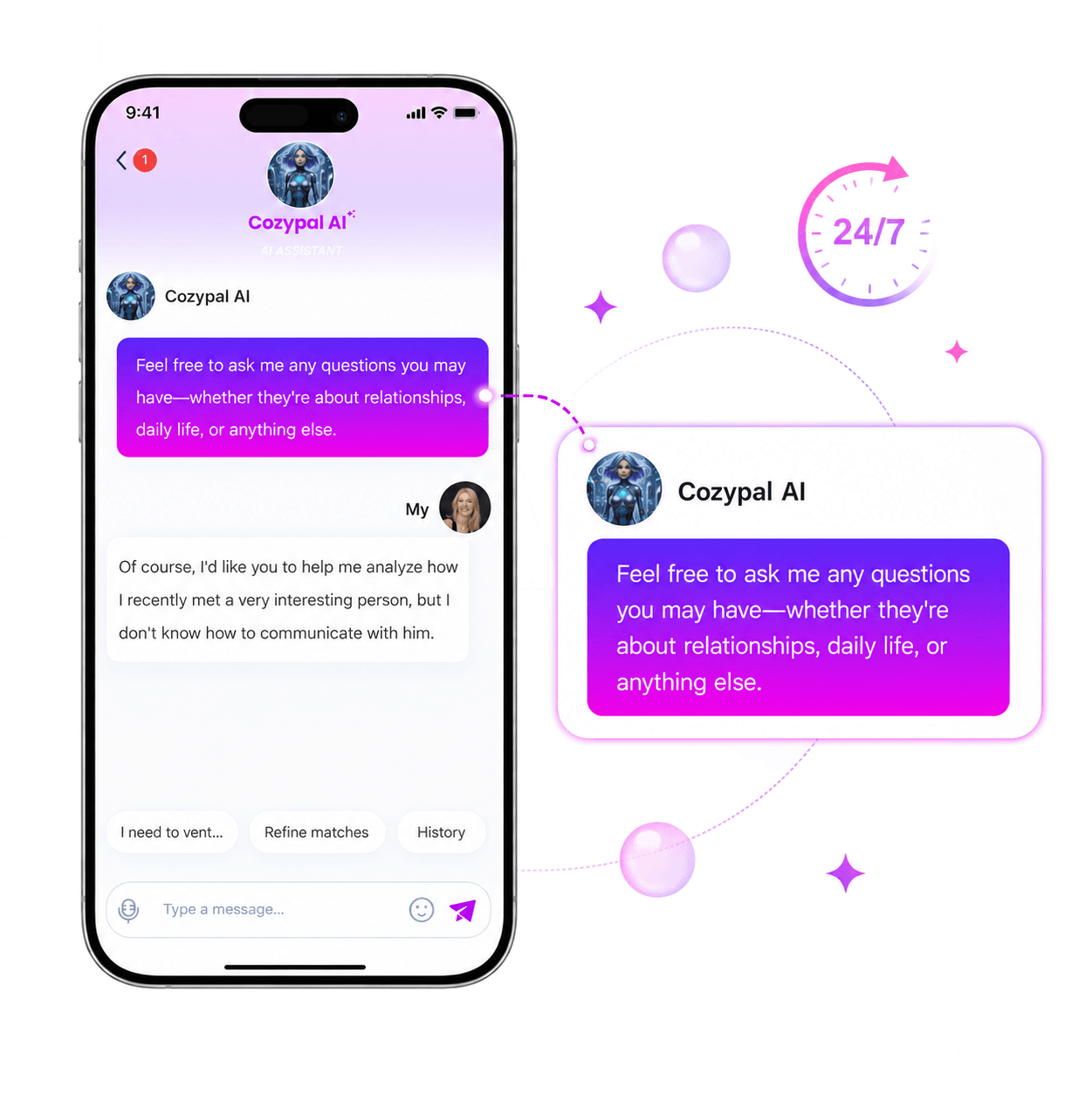 Cozypal AI dating coach chat interface