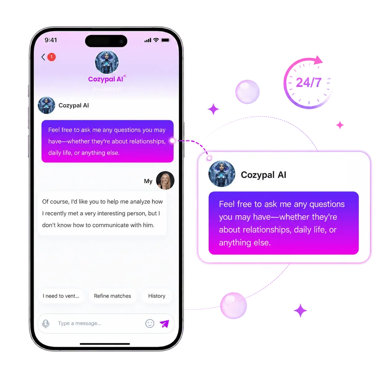 Cozypal AI social coach chat interface